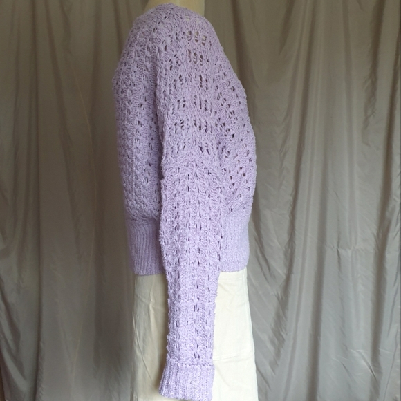 Free People Best Of You Open Weave Knit V-Neck Sweater in Light Purple Moo Sz XS - Picture 3 of 15